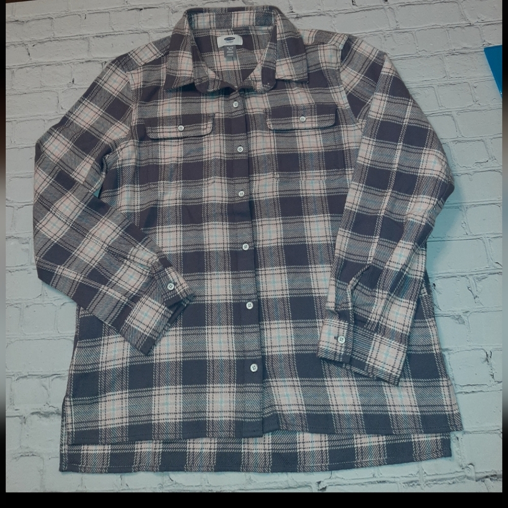 Girls Pale Pink/Grey Plaid Flannel sz XL/14
